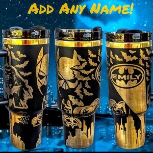 Custom Black and Gold Bat Hero 40oz Tumbler